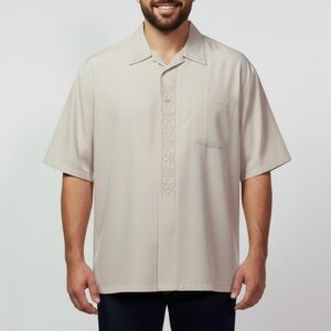 Oscar Misa Men's NWT Ivory Cream Embroidered Short Sleeve Dress Shirt Size XL